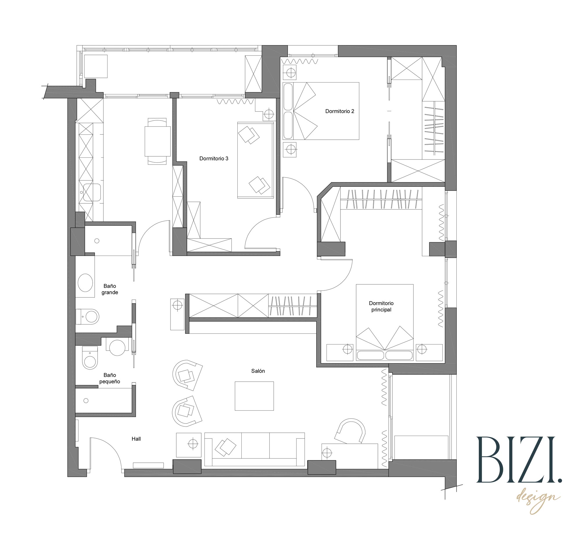 Plano de proyecto de interiorismo en Bilbao